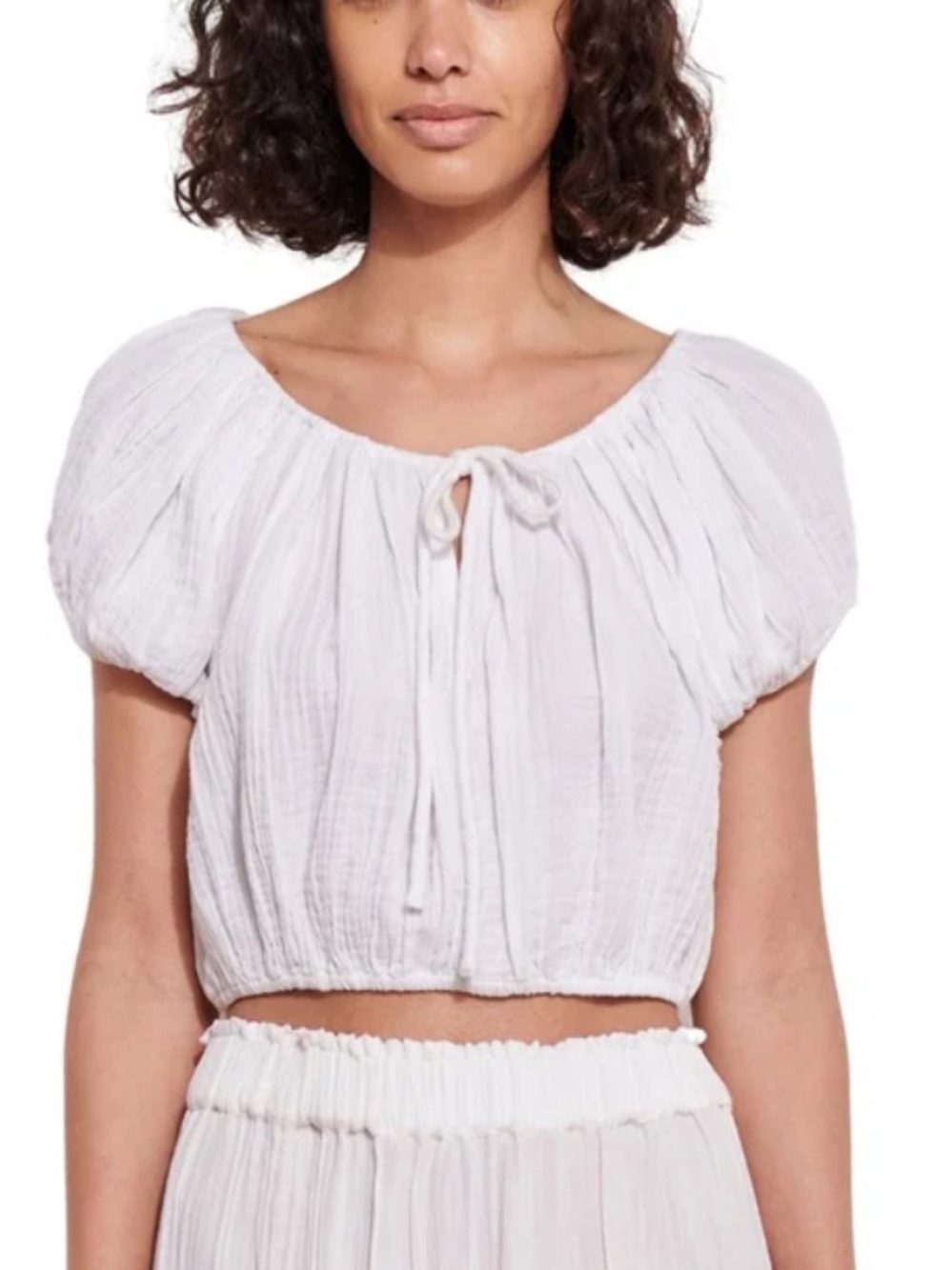 Sundry Cotton Gauze Puff Sleeve Blouson Crop Top sz 3 Large